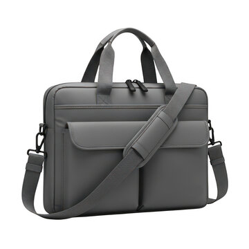 Gray minimalist laptop messenger bag with shoulder strap isolated on transparent background