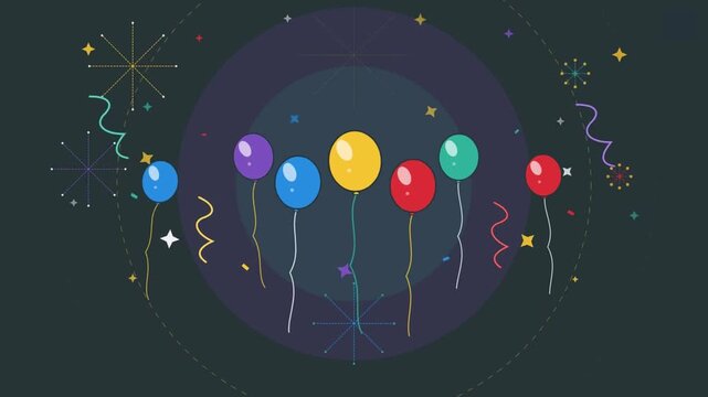 Colorful Floating Balloons Against a Dark Festive Backdrop