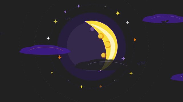 Animated Moon Phases Cycle and Celestial Night Sky Motion