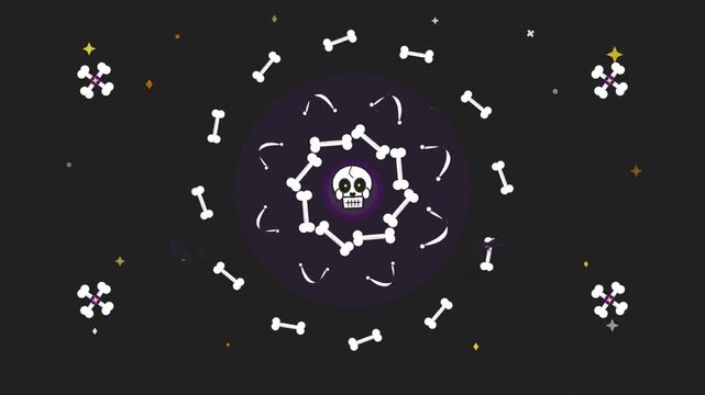 Animated Skeleton Skull Surrounded by Rotating Bones