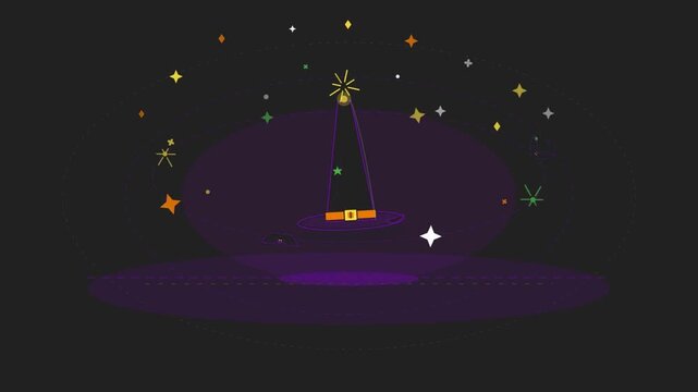 Animated Witch Hat Floating Amidst Sparkling Stars