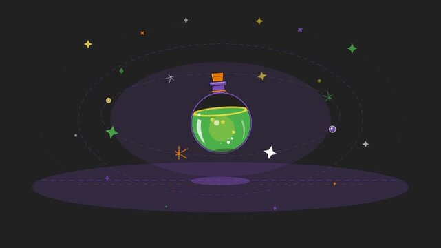Magical Green Potion Floating in a Cosmic Display