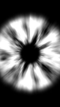 Bright white fire, ring expanding outward with powerful energy rays, abstract explosion animation and dynamic glowing animation effect, isolated on phone screen black background. 4k video
