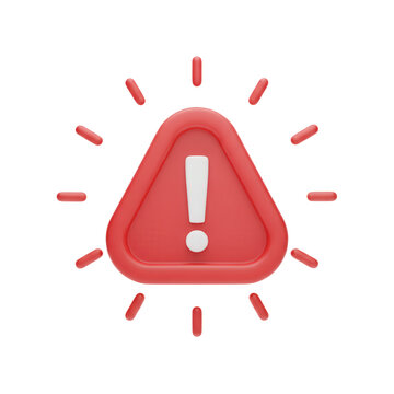 Red warning triangle sign with an exclamation mark icon for digital alerts and safety notifications in 3d style
