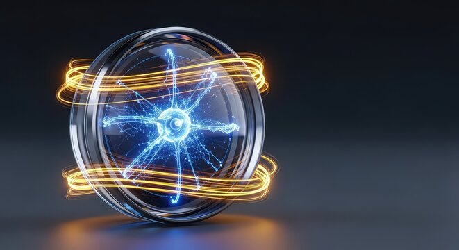 High-tech glass lens featuring glowing digital neural networks and golden light streaks representing advanced artificial intelligence optics, camera, photographic, reflection