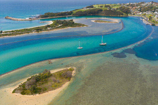 Aerial view of Wagonga Inlet at Narooma, New South Wales