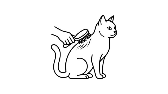 Minimalist Vector Illustration of a Person Brushing a Cat for Pet Grooming