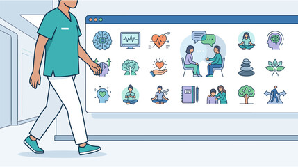 Fototapeta premium Clean medical equipment illustration featuring a stethoscope, prescription pills, and digital heart rate monitor on a white background for healthcare and wellness concepts.