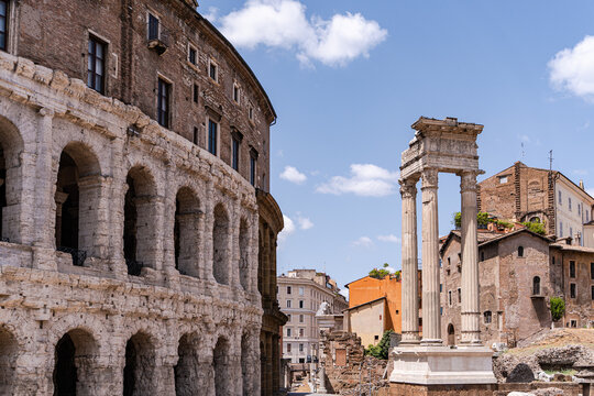 Ancient Roman ruins and architecture in Rome, Italy