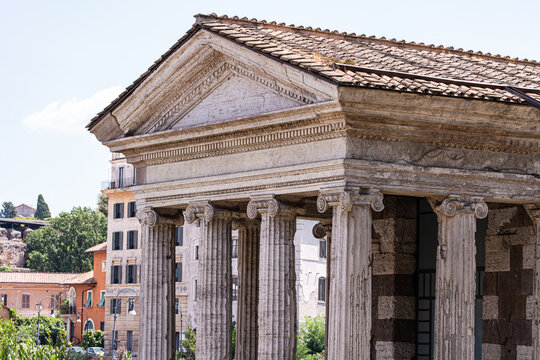 Ancient Roman temple ruins in Rome, Italy architecture