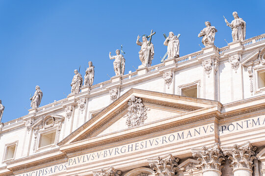 St. Peter's Basilica facade and statues in Vatican City