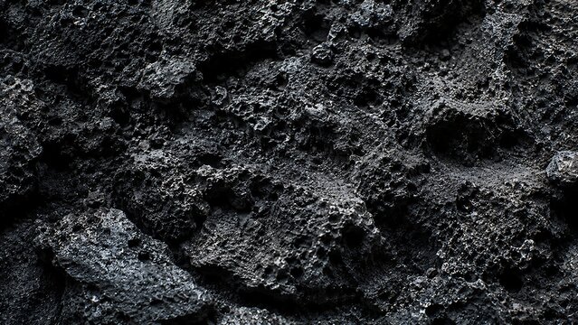 Close up shot of dark porous volcanic rock surface texture pattern
