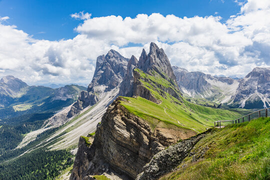 Seceda mountain panorama in the Dolomites, Italy alps