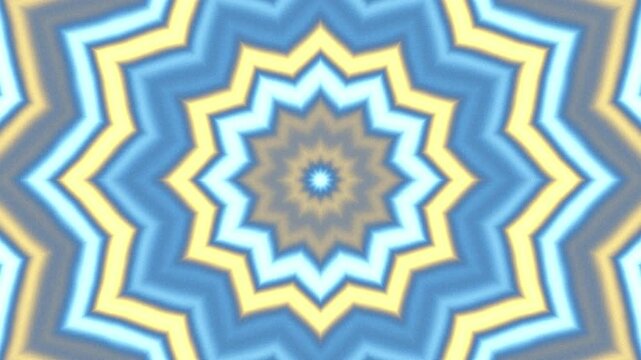 Blue and Yellow Kaleidoscope Pattern Loop, Abstract Symmetrical Pastel Mandala Background