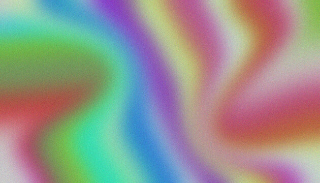 Abstract grainy gradient background with flowing waves of rainbow colors and digital noise texture