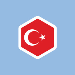 Obraz premium Turkey Flag Hexagon Badge Icon with Crescent and Star