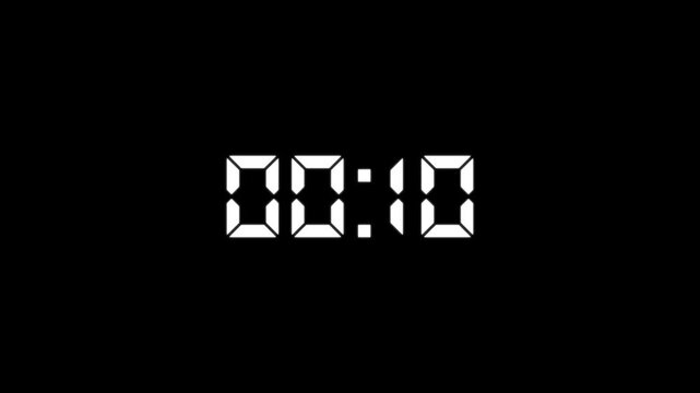 Countdown Digital Clock Animation 15 to 0 second Countdown digital clock timer icon.Animation of glowing 15 to 0 second countdown timer. minute stopwatch , analog clock icon animation. 4k video