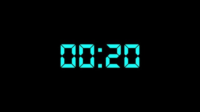 Countdown Digital Clock Animation 25 to 0 second Countdown digital clock timer icon.Animation of glowing 25 to 0 second countdown timer. minute stopwatch , analog clock icon animation. 4k video