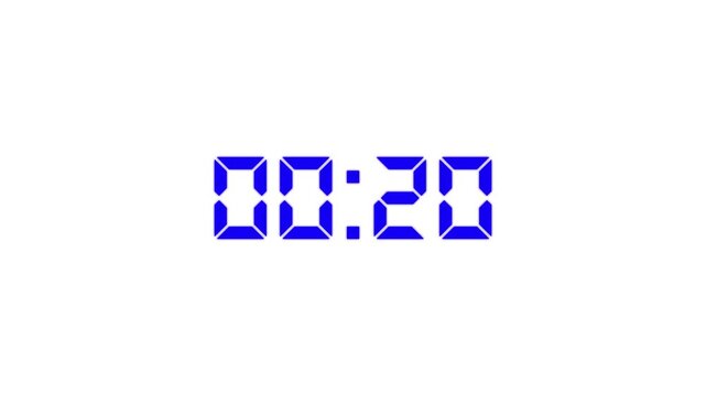 Countdown Digital Clock Animation 25 to 0 second Countdown digital clock timer icon.Animation of glowing 25 to 0 second countdown timer. minute stopwatch , analog clock icon animation. 4k video