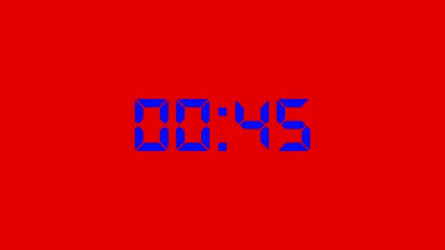Countdown Digital Clock Animation 50 to 0 second Countdown digital clock timer icon.Animation of glowing 50 to 0 second countdown timer. minute stopwatch , analog clock icon animation. 4k video