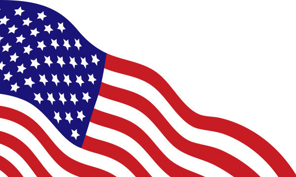 American flag waving banner with stars and stripes in red white and blue. Corner usa flag with copy space for patriotic text. Vector illustration