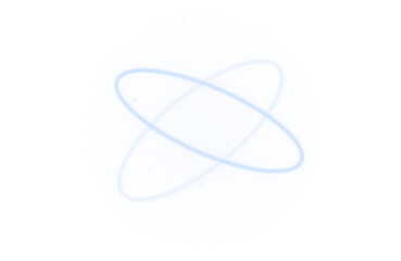 Glowing atom symbol with orbiting electrons in dark space isolated on transparent background © SUMIKA