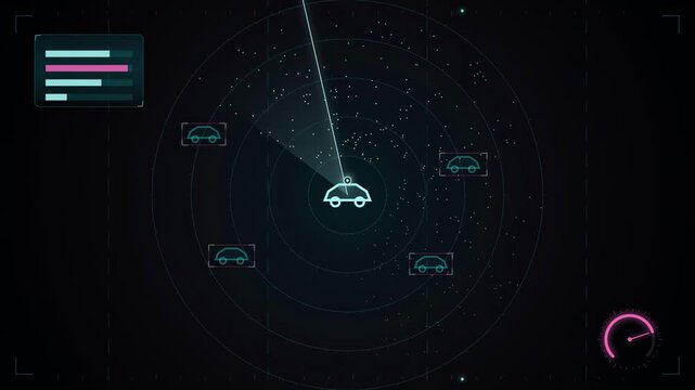 Abstract animated lidar sweep mapping the surroundings drawn as cyan and teal lines and shapes on a deep dark background. Seamless looping 4K motion graphics video with free space for text, ideal for 