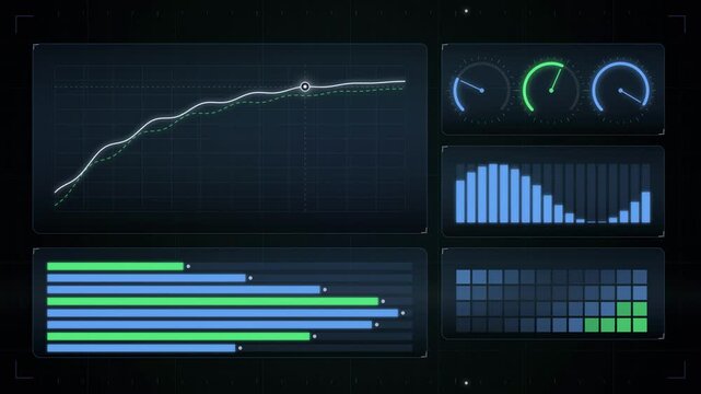 Abstract animated training metrics tracked run after run drawn as blue and cyan lines and shapes on a deep dark background. Seamless looping 4K motion graphics video with free space for text, ideal fo