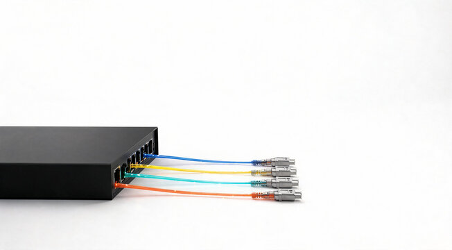 Colorful fiber optic patch cables with LC connectors on white background