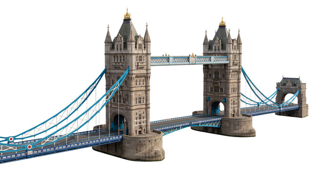 Tower Bridge London Isolated on Black Background 3D Architectural Landmark UK Travel Destination