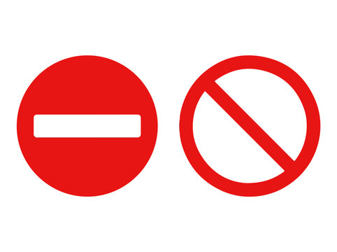 Red prohibition symbols with white bars, isolated traffic