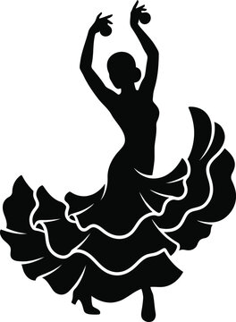 Flamenco dancer silhouette illustration with flowing dress and castanets