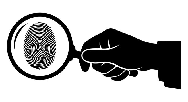 Fingerprint Under Magnifying Glass Black And White Silhouette