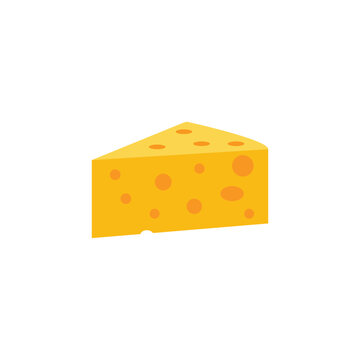 Cheese wedge in flat style with holes, food illustration isolated on white background