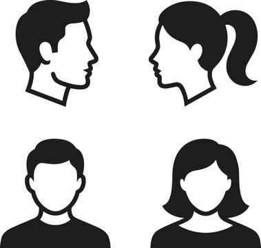 Set of male and female profile and front view avatar icons