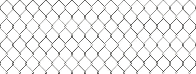 Fototapeta premium Realistic metal wire chain link fence seamless pattern. Steel lattice with rhombus, diamond shape. Grid fence background. Prison wire mesh seamless texture. Vector illustration on white background.