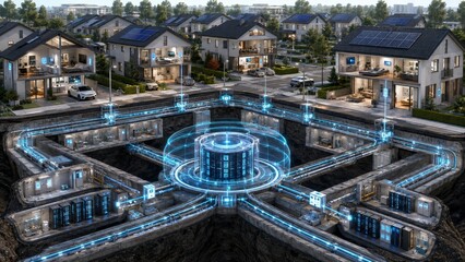 Fototapeta premium Smart residential infrastructure with underground data network, IoT and connected homes