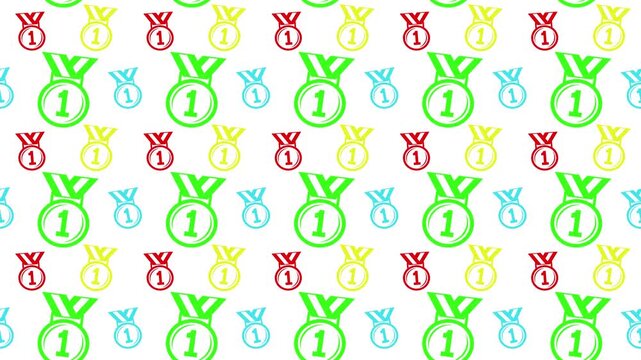 Colorful Seamless Pattern Featuring Diagonal First Place Medal Icons 4k Motion Loop