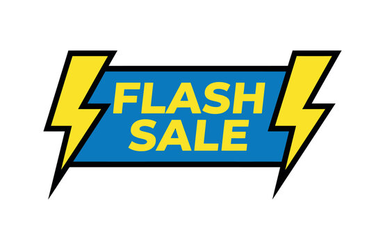 Blue banner with flash sale text surrounded by yellow lightning bolts for quick promotional offers