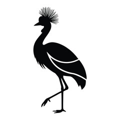 Naklejka premium Grey crowned crane depiction features a stark black silhouette against white