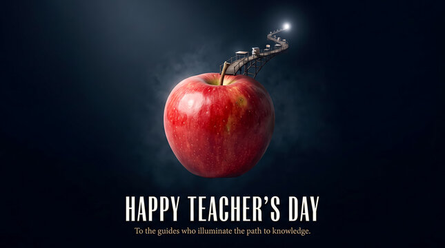 Surreal apple with staircase symbolizing Teacher's Day celebration and guidance to knowledge