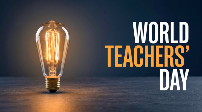 World Teachers' Day celebration with illuminated vintage light bulb symbolizing education inspiration