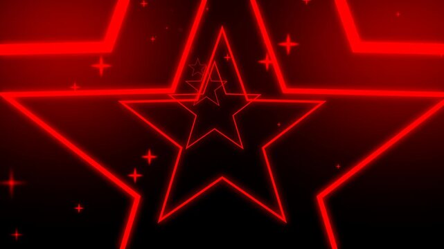 Animated glowing red star outlines moving through a tunnel with sparkling light accents, isolated with alpha channel for overlays, transitions and visual effects