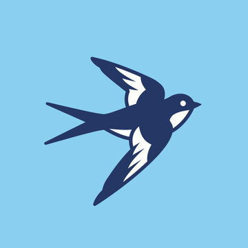 Illustration of a flying swallow bird with white and dark blue accents.