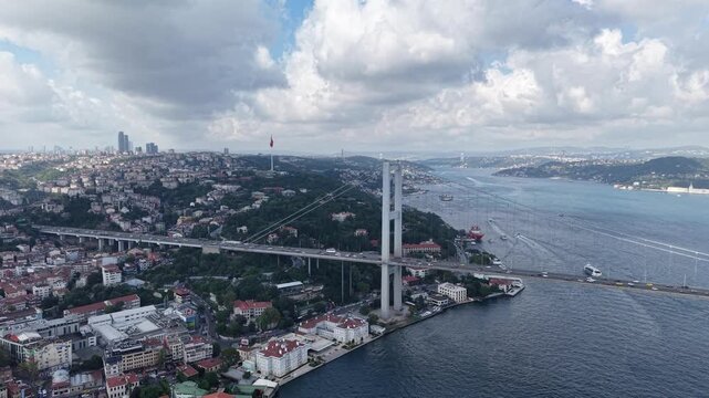 Majestic Istanbul from the Sky, Flying Above the Bosphorus and 15 July Martyrs Bridge, Turkey