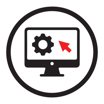 Computer monitor with gear cursor icon