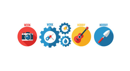 Fototapeta premium Work and Hobby Balance Concept Illustration with Flat Icons