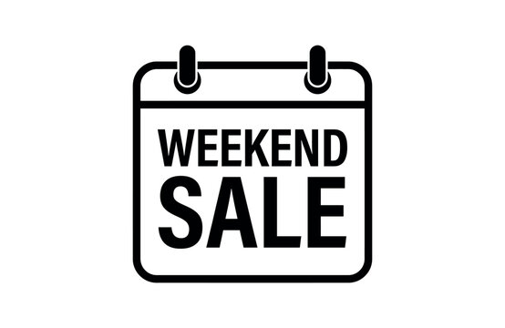 Black and white weekend sale calendar icon vector graphic symbol with sale sign
