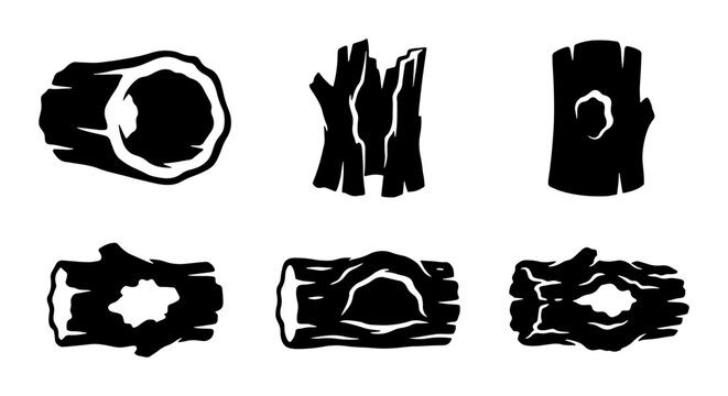 Wood Log Icons, Tree Trunk Silhouettes, Forest Elements, Rustic Natural Shapes