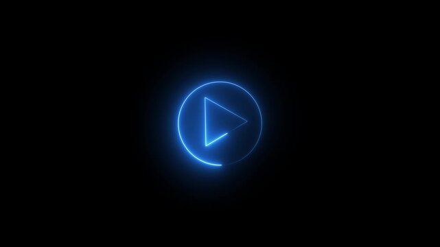 Neon glowing Play button animation on black background. Play button icon neon animation. Music play button icon animation. 4k motion video.